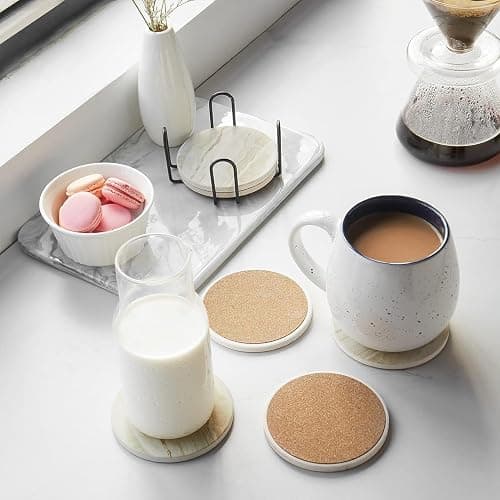 LIFVER Coasters Set of 6, Coasters for Drinks Absorbent Stone with Holder, Black Marble Style Ceramic Drink Coaster for Tabletop Protection, Coffee Table Decor Ideal for Home Decor House Warming Gifts thumbnail 5