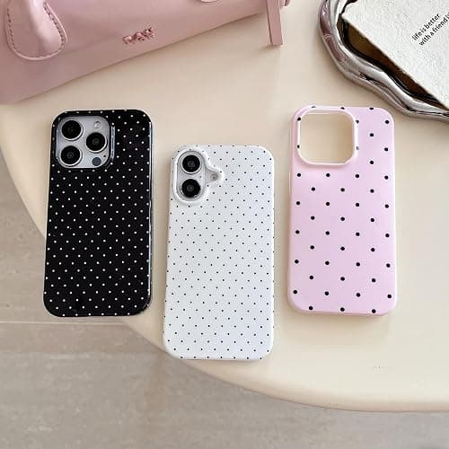 Reoomukk Aesthetic Polka Dot Retro Phone Case for iPhone 16 6.1",Vintage Trendy Unique Simple Pattern Design Elegant Chic Pretty Stylish Protective Girls Women Cases for i16 Black thumbnail 5
