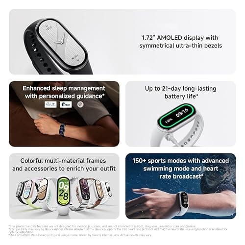 Xiaomi Smart Band 10, Montre Connectée, Boîtier alu, Suivi d'Activité, Écran AMOLED 1.72'', Autonomie 21 Jours, Charge Rapide, Suivi santé & Sommeil,150+ Sports, iOS & Android, 5 ATM, Boussole thumbnail 2
