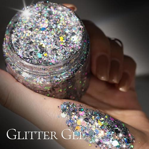 Teenitor Body Glitter, Body Glitter Gel, Hair Glitter, Face Glitter, Holographic Chunky Makeup Silver Glitter Gel for Face, Makeup, Hair, Eye thumbnail 3