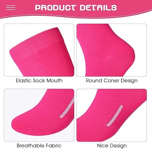 Haysandy 12 Pairs Youth Socks Bulk Soccer Football Softball Baseball Socks for Athletic Girls Kids Youth Adults Team Sport - Medium - Hot Pink thumbnail 3