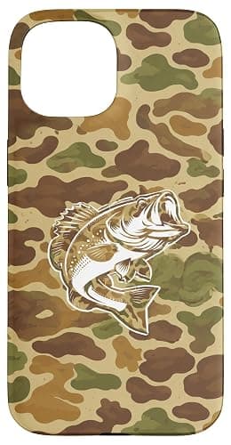 Camouflage Bass Vintage Fisherman Camo Fishing Case for iPhone 15 - Image 1