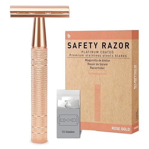 Matte Rose Gold Safety Razor, Single Blade Razors for Women, Reusable Metal Razor, with 10 Stainless Steel Double Edge Blades, Eco-friendly, Smooth & Close Shave, Plastic Free - Image 1