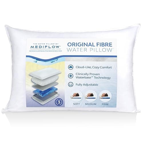 Mediflow Fibre Water Pillow - Sleeping Bed Pillow for Neck Pain Relief, Adjustable for Sleeping Positions. Side, Back and Stomach Sleeper Friendly, The First & Original Water Pillow (1 Pillow) - Image 1