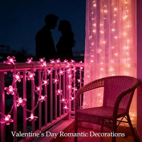 Pink Flower String Lights Valentine's Day Decor, 33ft 100 LED Plug in Decorative Fairy Floral Lamp, Create Romantic Cherry Blossom Dream for Bedroom, Wedding, Birthday Party Indoor Decorations thumbnail 2