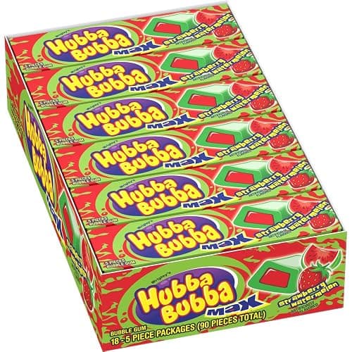 HUBBA BUBBA Bubble Gum Bulk, Chewing Gum Bulk Strawberry Watermelon Flavored, 18 Pack, 5 Pieces, Candy - Image 1