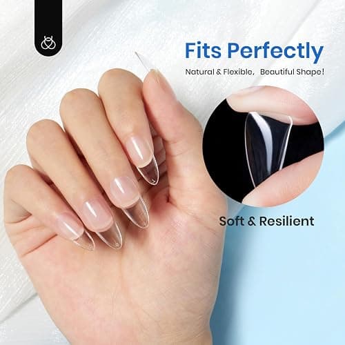 Beetles Gel Nail Tips Almond Medium Shape Summer Nails, 500Pcs Pre Shaped Soft Nail Tips Clear Full Cover False Nails for Gel Nail Polish Soak Off Easy Nail Extensions Acrylic Press on Fake Nails - Nails Tips (Almond Medium) thumbnail 4