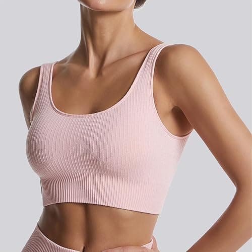dohomiryo Damen Sportanzüge Jogginganzug Sport Sets 2 Teilig Workout Outfit Set Sport Crop Top+Hohe Taille Yoga Leggings Yoga Outfit Freizeitanzug Sportswear - L - Rosa thumbnail 3