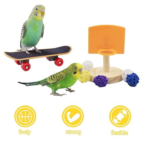 Saderoy 5 Packs Bird Toys Parrot Training Toys Parrot Wooden Block Puzzles Toy Bird Basketball Toy Small Sepak Takraw Bird Skateboard Bird Stacking Toy for Birds Parrot Training thumbnail 3