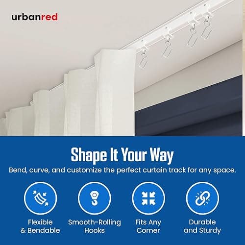 UrbanRed Flexible Bendable Ceiling Curtain Track, 16.4 ft (5 m), Mount for Rail with Curtain Tracks System, Room Divider, Curtains Rod, RV Ceiling Track for Curtains, White thumbnail 8