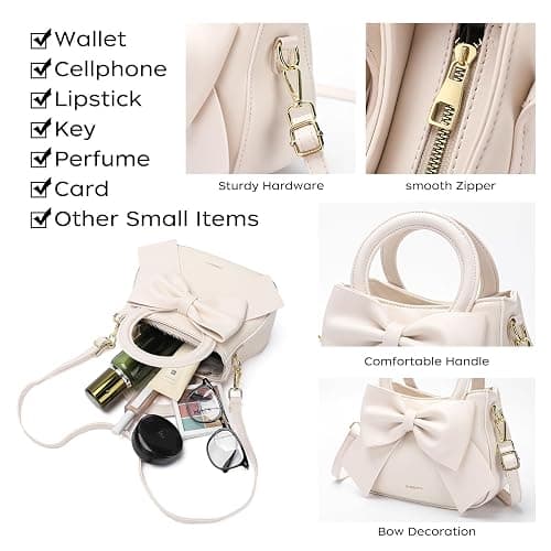 Small Purses for Women Crossbody Bag, Vegan Leather Crossbody Purses and Handbags with Top Carry Handle and Cute Bow Knot thumbnail 5
