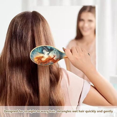 ALAZA Fire Dragon & Ice Dragon Hair Brush for Women Men Natural Wood Detangler Brushes for All Hair Types Hairbrush for Wet & Dry thumbnail 6
