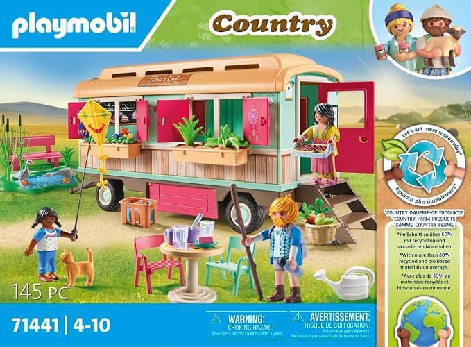 Playmobil 71441 Roulotte café Boutique - Country - avec 4 Animaux et 3 Personnages - Jouet fabriqué avec Plus de 80% de matériaux recyclés ou biosourcés en Moyenne. Dès 4 Ans thumbnail 4
