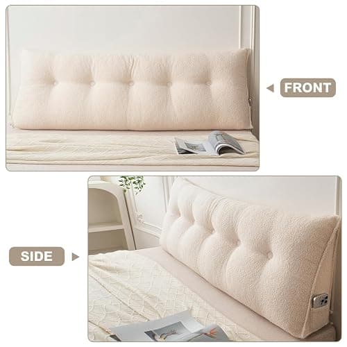 Headboard Pillow Bed Wedge Pillow for Headboard with Side Pockets Dorm Headboard Twin XL Long Back Pillow for Bed Bolster Pillow for Mattress,White,60x 50x20cm thumbnail 3