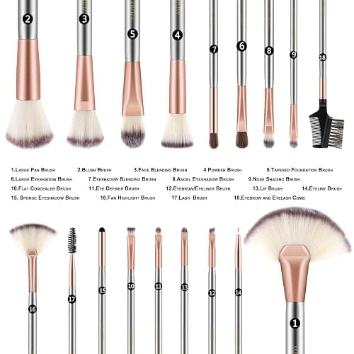 Makeup Brushes Ammiy Makeup Brushes Sets Professional 18 Pcs Make up Brushes Premium Synthetic Foundation Brush Blending Face Powder Blush Eyeshadow Eyeliner Makeup Kit with PU Leather Bag thumbnail 6