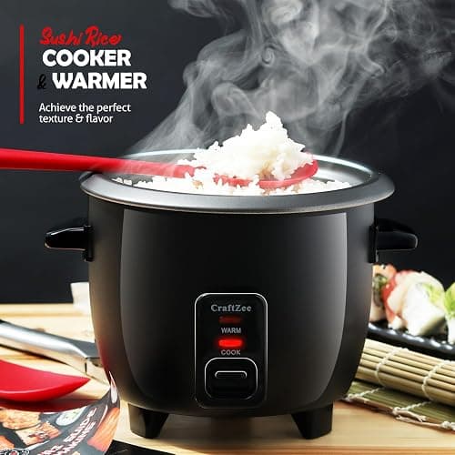 CraftZee All-Inclusive 𝗣𝗥𝗘𝗠𝗜𝗨𝗠 Sushi Making Kit for Beginners & Professionals - Sushi Maker with Rice Cooker, Reusable Chopsticks, Bazooka, Sushi Roller, Book - Sushi Kit for Family BPA-Free thumbnail 6
