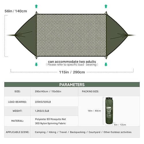 ETROL Camping Hammock with Mosquito Net,3 in 1 Function Parachute Portable Hammock,Double & Single Hammocks Tent for Travel Outdoor Indoor Hiking Patio - with Tree ​Straps,Carabiners,Aluminium Poles thumbnail 3