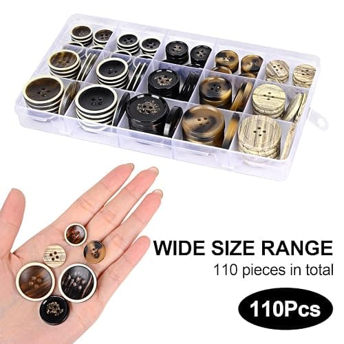 OELFFOW 110Pcs Mixed Sewing Buttons, 4-Hole Craft Round Blazer Buttons | 5 Color 3 Size (15mm, 20mm, 25mm) Suit Coats Resin Button, Suitable for Variety Clothing Sewing, DIY Craft (Style D) thumbnail 4