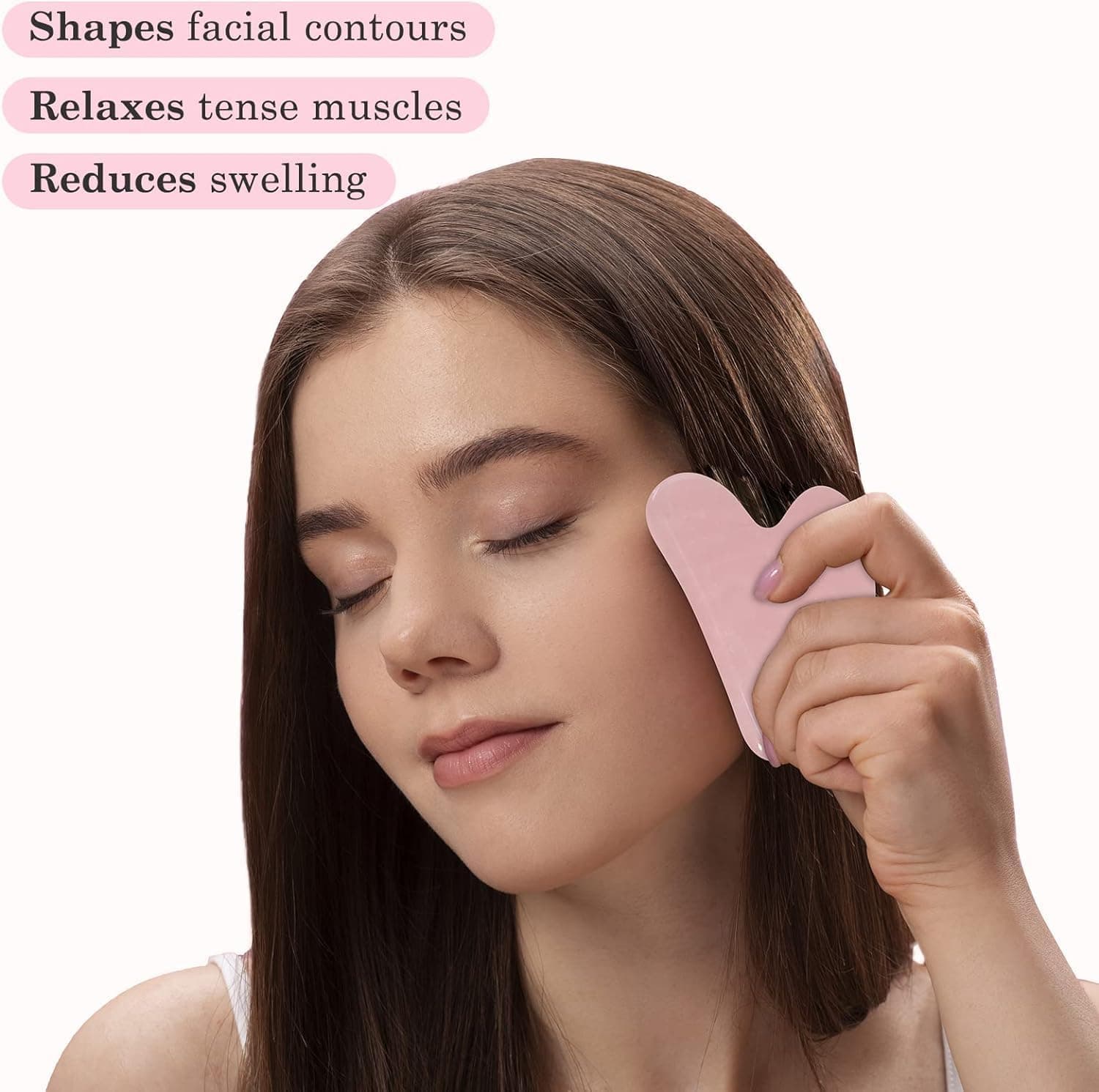 LGLAU Jade Roller and Gua Sha Stone Massage Tool Set, Natural Rose Quartz Jade Face Roller Stone for Skin Care Anti Aging, De-Puffing, Detoxifying, Brightening, and Refreshes Skin Tool (Pink) thumbnail 4
