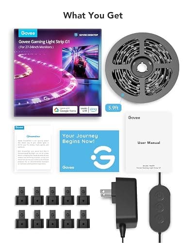 Govee Gaming Light for Monitor G1, RGBIC LED Backlight for 27-34 Inch PC, Smart LED Lights for Monitors with Color Matching, Adapts to Curved Monitors, Double Strip Light Beads with 123 Scene Modes thumbnail 9