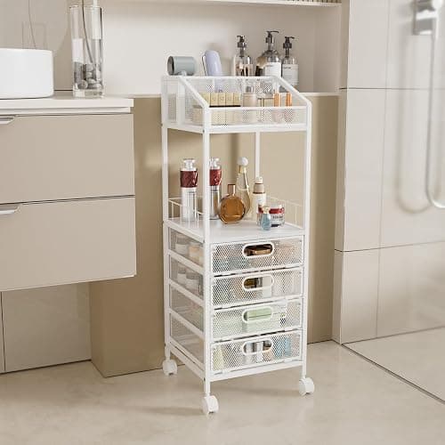 HapiRm Makeup Organizer Storage Cart - Floor Skincare Make Up Storage with 4 Drawers, Rolling Makeup Cart Vanity Organizer Cosmetics Display Cases Holder for Skin Care Perfume Nail Polish thumbnail 9