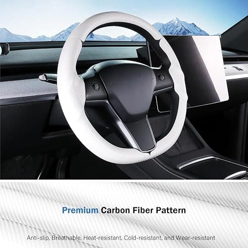 Steering Wheel Cover for Tesla Model 3 (2017-2023) / Model Y (2020-2024),Anti-Slip,Comfortable Grip, Breathable,Customized for Tesla Model 3/Y Accessories,Matte White thumbnail 7