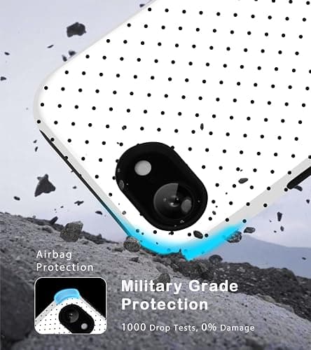 Amzfield Compatible with iPhone 16e/17e Case Cute Polka Dot Aesthetic for Women Girls Simple Chic Girly Dual Layer Hybrid Protection Elegant Case for iPhone 16e for iPhone 17e-White thumbnail 5