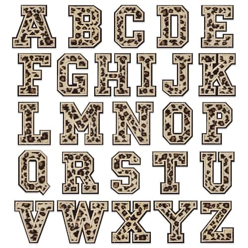 YOUTEER 26 Pcs Chenille Iron on Letter Patches, Alphabet Patch Letters Embroidered for Clothes, Dress, Hat, Jeans, Shoes Bags, DIY Supplies, Leopard. - Image 1