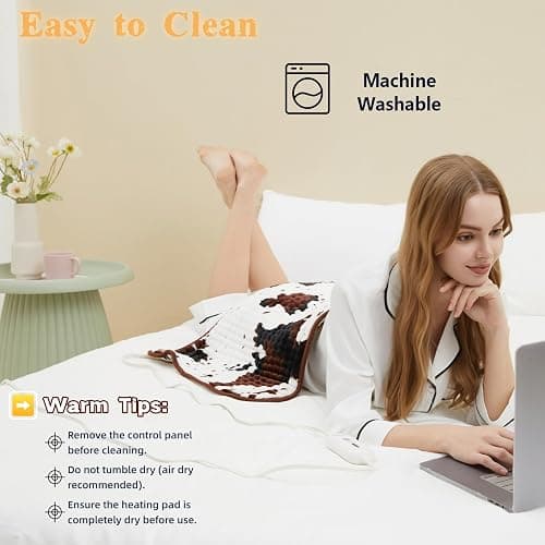 Cow Print Electric Heating Pad – 17 x 33 inch, 3 Heat Settings & 2-Hour Auto Shutoff, Fast Heating, Soft and Cozy for Neck, Shoulder & Back Relief (17"x 33") thumbnail 7