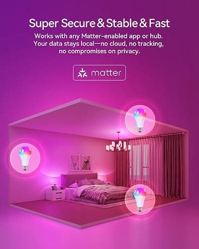 Fancylink Matter Smart Light Bulbs, Color Changing Light Bulb,hub Required, A19 60W,2.4Ghz WiFi only,Compatible with Alexa Google Assistant, Apple Home,16 Million Colors for Christmas, New Year,2 Pack thumbnail 8