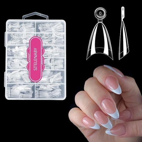 SITELENABY Almond Nail Tips,Soft Gel Almond X Press On Nails,300PCS Acrylic Nail Tips Half Cover Clear Gel Press on Flase Nail Tip for Extension 12Sizes - Image 1