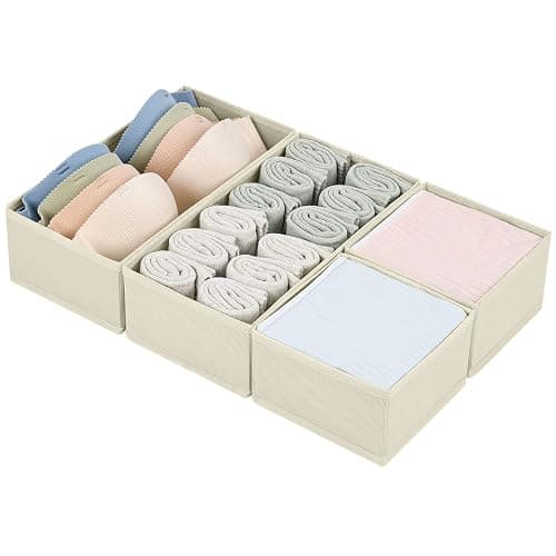 DIMJ Drawer Organizers Clothes, Dresser Organizer Bins for Baby Clothes,Underwear and Sock, Fabric Closet Organization and Storage Boxs, Drawer Dividers for Nursery, Clothing, Tie - 4 Pack, Beige - Image 1