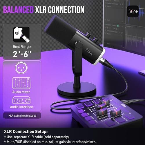 FIFINE AmpliGame AM8 USB/XLR Dynamic Microphone for Gaming Streaming | Podcast Mic with RGB Light, Mute Button, Headphones Jack, Desktop Stand, for Vocal Recording Singing YouTube thumbnail 6