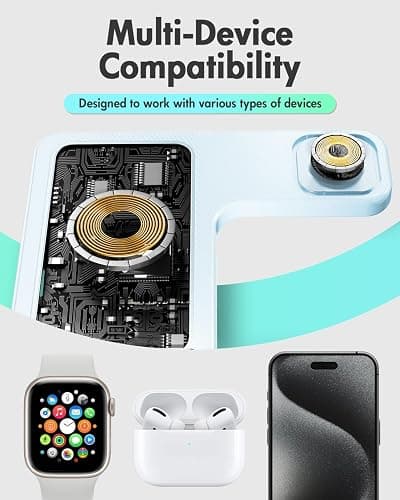 Wireless Charger Stand Charging Station: 3 in 1 Charger Stand Multiple Devices for Apple - iPhone 17 16e 16 15 14 Pro Max 13 12 11 - Watch 10 9 8 7 6 5 4 3 2 SE and Ultra Series-Airpods 4 3 Pro, Blue thumbnail 7