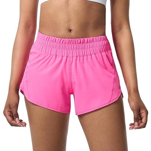 Aurefin Athletic Shorts for Women,Women's Quick Dry Workout Sports Active Running Track Shorts with Elastic and Zip Pockets - Regular Fit - Medium - Sonic Pink thumbnail 2
