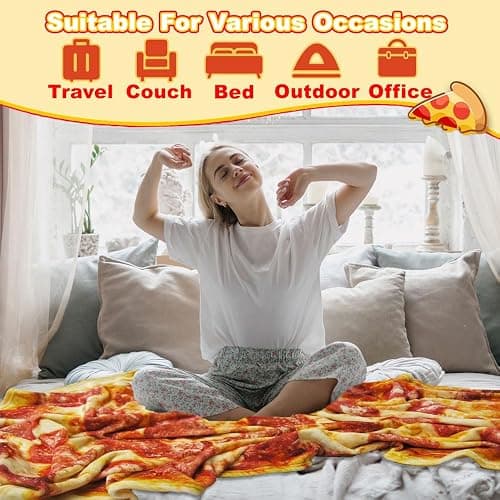 HDFK Pizza Blanket for Kids Double Sided Adult Size Red Pepperoni Realistic Food Fleece Cheese Fluffy Throw Blankets Flannel Funny Novelty Present 60 inches Round Lightweight White Elephant Christmas thumbnail 7