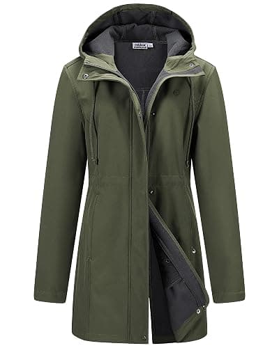 Outdoor Ventures Women's Lightweight Waterproof Fleece Lined Hooded Softshell Rain Jacket, Warm Windbreaker Long Coat - Image 1