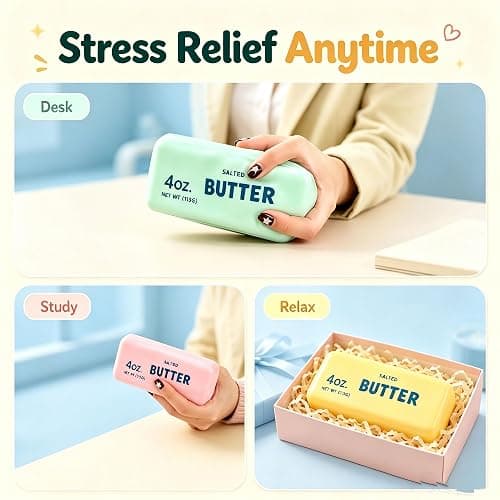 Crunchy Butter Squishy ASMR Bead Filled Realistic Stress Ball for Adults | Soft Slow Rising Sensory Fidget Butter Stress Ball Desk Decor Party Favor Gifts for Adults thumbnail 4