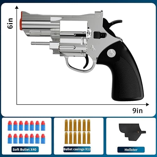 Toy Gun Foam Blaster Soft Bullet Toy Revolver,Can fire Sponge Bullets,with 40 Bullets,for Age of 6 7 8 9 10+ Years Old Kid Boys Girls（Silver） thumbnail 2