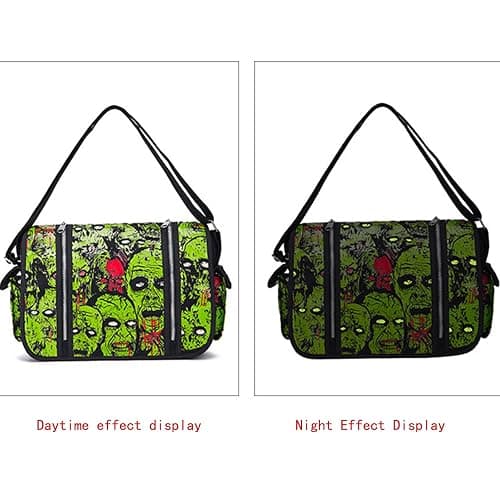 MEOKIM Gothic Canvas Backpack with Printed Skull - Green Tote Bag thumbnail 2
