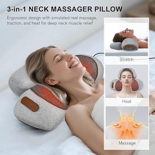 Lifiora 3-in-1 Neck Massager Pillow with Heat & Gentle Support, Deep Relaxation for Neck, Massage Pillow for Shoulder & Back, Ergonomic Pillow Design for Daily Comfort at Home or Office thumbnail 2