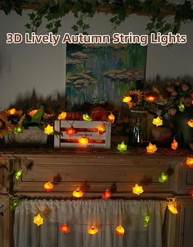 Yoitomehy Fall Lights Battery Operated, 3D Maple Leaves, Pumpkins & Acorns, Fall Decor, 10FT 20LED Thanksgiving Lights, 8 Flashing Mode, Autumn Decorations for Home Indoor thumbnail 4