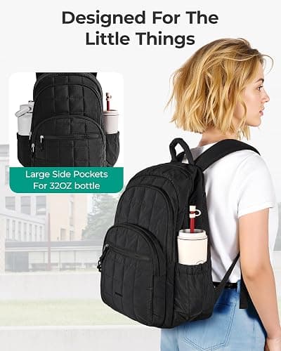 BAGSMART College Laptop Backpack, Travel Backpack for Women, Quilted Casual Daypack, Water-Resistant Bookbag for 15.6 Inch Laptop, Black thumbnail 6