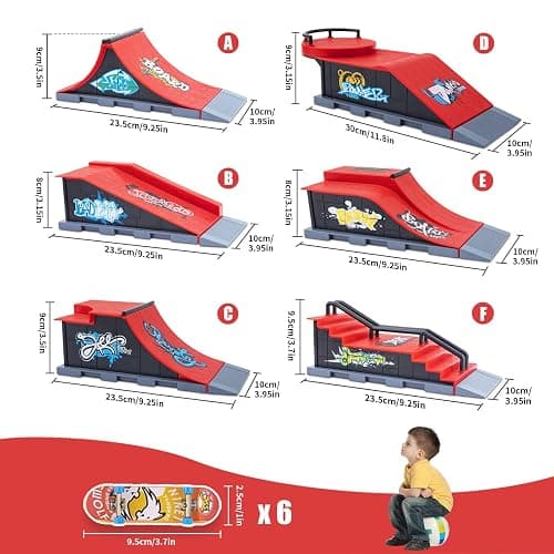 Gr8ware Finger Skateboard Ramp Set, 6 in 1 Plus 11 Buffer Plates Mini Skatepark for Fingerboard, Figure Boarding Skate Park, Fingerboard Skatepark Halfpipe Obstacle Deck for Holiday Party Favors thumbnail 2
