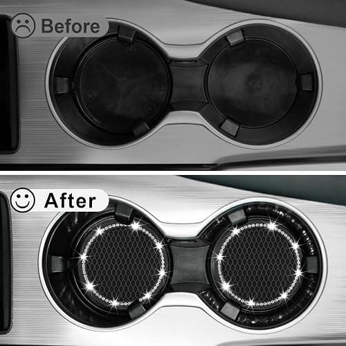 JUSTTOP Car Cup Holder Coaster, Insert 2 Pack Universal Auto Anti Slip, Bling Crystal Rhinestone Car Interior Accessories-Black thumbnail 5