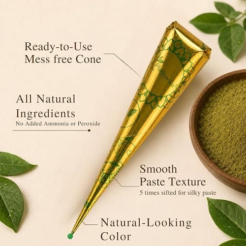 Plantovika Henna Cones Made from 100% Natural Leaves | Fresh Ready-to-Use Pre-Filled Paste, Henna Tube | Dark Reddish Brown | No Additives | Long Lasting Color | Pack of 3 thumbnail 2