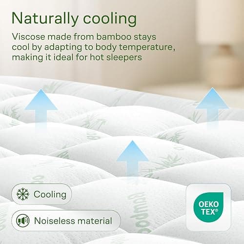 Ultra Soft Queen Size Mattress Topper - Viscose Made from Bamboo Pillow Top Mattress Pad for Back Pain Relief - Naturally Cooling for Hot Sleepers, Green thumbnail 3