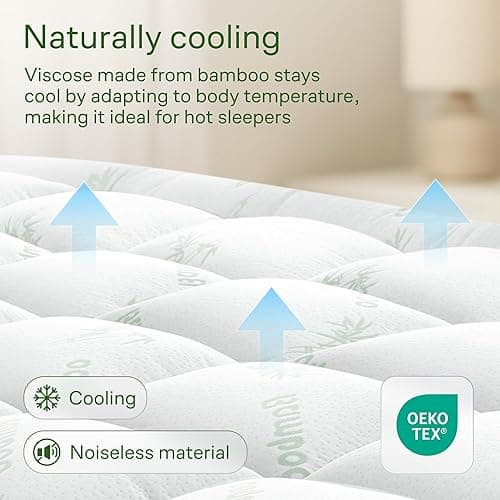 Ultra Soft Twin Size Mattress Topper - Viscose Made from Bamboo Pillow Top Mattress Pad for Back Pain Relief - Naturally Cooling for Hot Sleepers, Green thumbnail 4