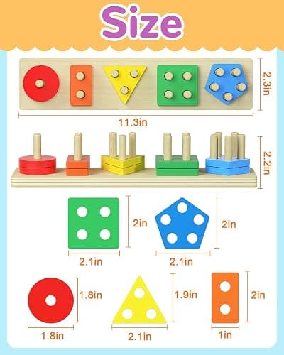 Tonberless Montessori Toys for 1 2 3 Year Old Boy Girl, Toys for Ages 2-4 Toddlers Kids Baby, 1 2 Year Old Boy Girl Birthday Gifts, Wooden Learning Puzzles Shape Sorter Toys for Toddlers 1-3 thumbnail 3