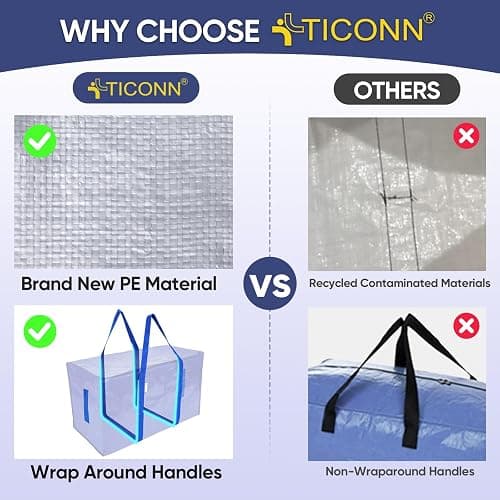 TICONN 6 Pack Extra Large Moving Bags Heavy Duty with Zippers & Carrying Handles, Durable Storage Bags Moving Boxes for Closet Organizers and Storage (6 Pack, Blue) thumbnail 6